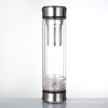 Wholesale premium coloured gemstones crystal double wall glass water infuser bottle